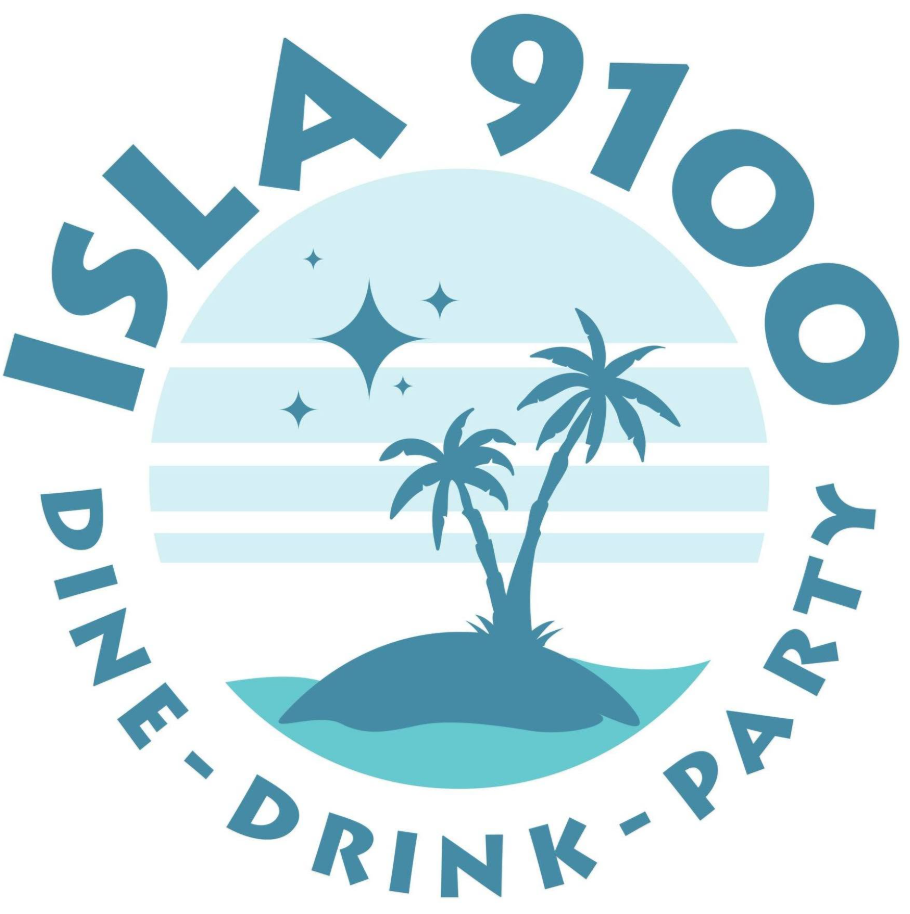 Isla 9100 Restobar logo with palm trees on an island